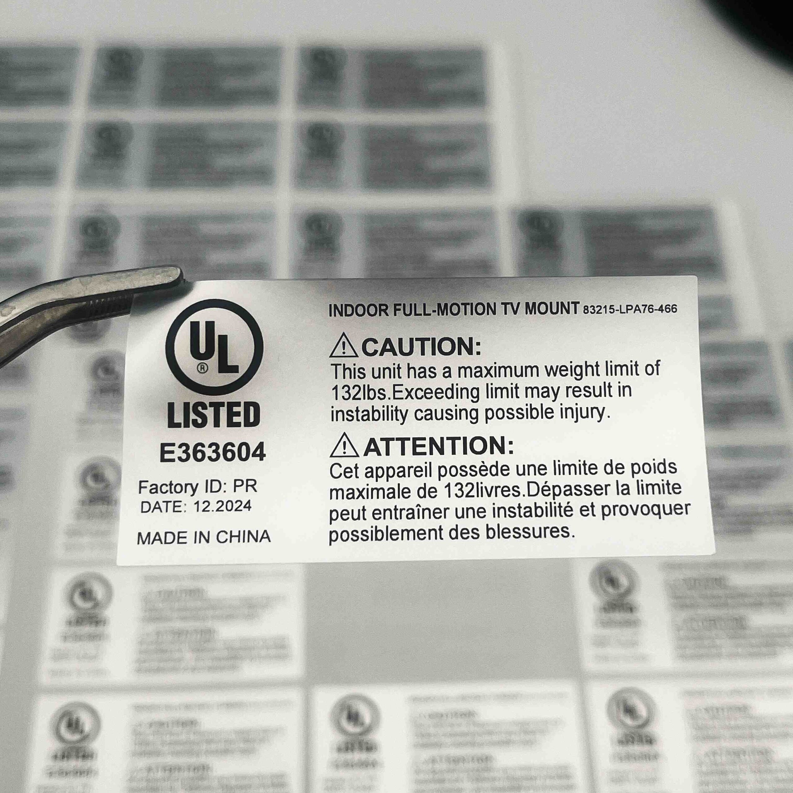 Custom UL equipment rating labels for electrical and industrial equipment