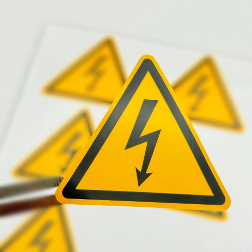 Industrial equipment compliance label with rating and identification information